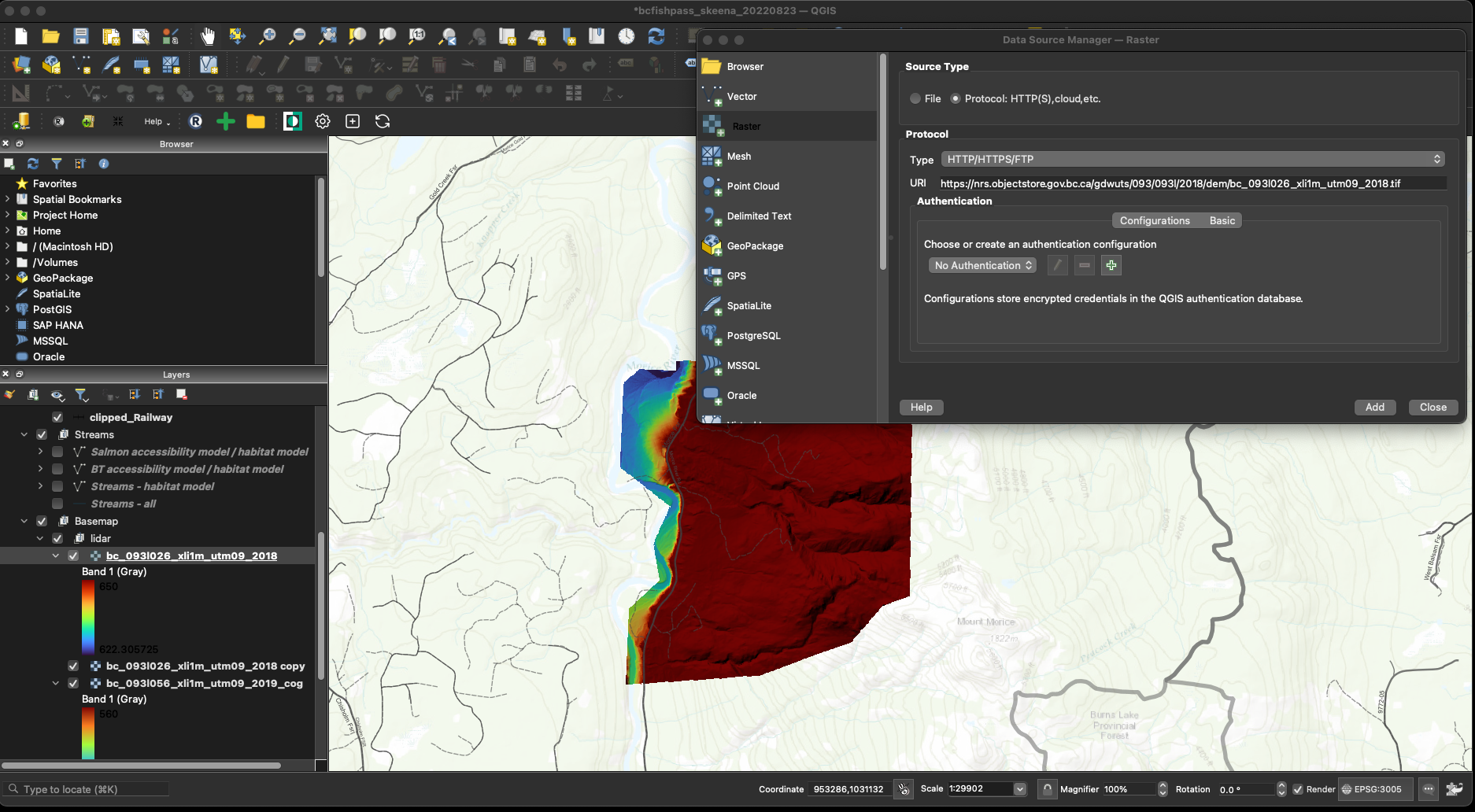 How to connect to raster in QGIS data source manager